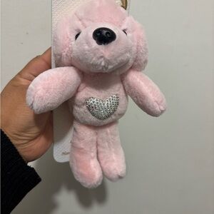 Piper K Natasha Pink Plush Dog with Heart Detail Bag Charm & Keychain